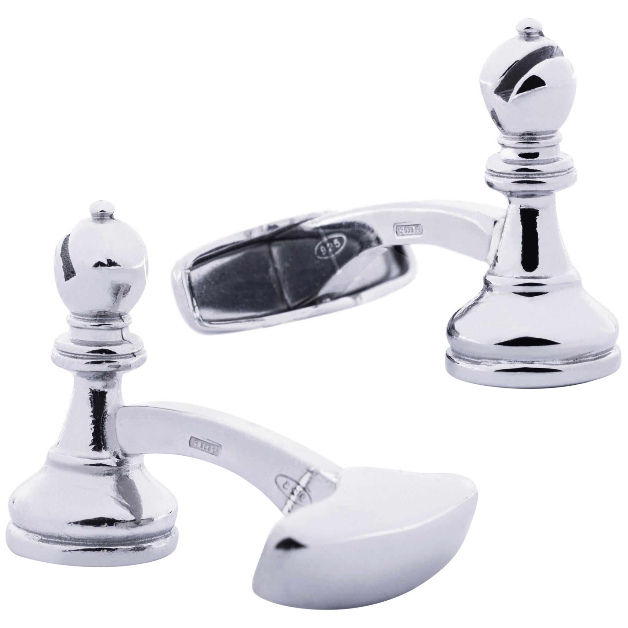 Alex Jona Chess Bishop Sterling Silver Cufflinks In New Condition For Sale In Torino, IT