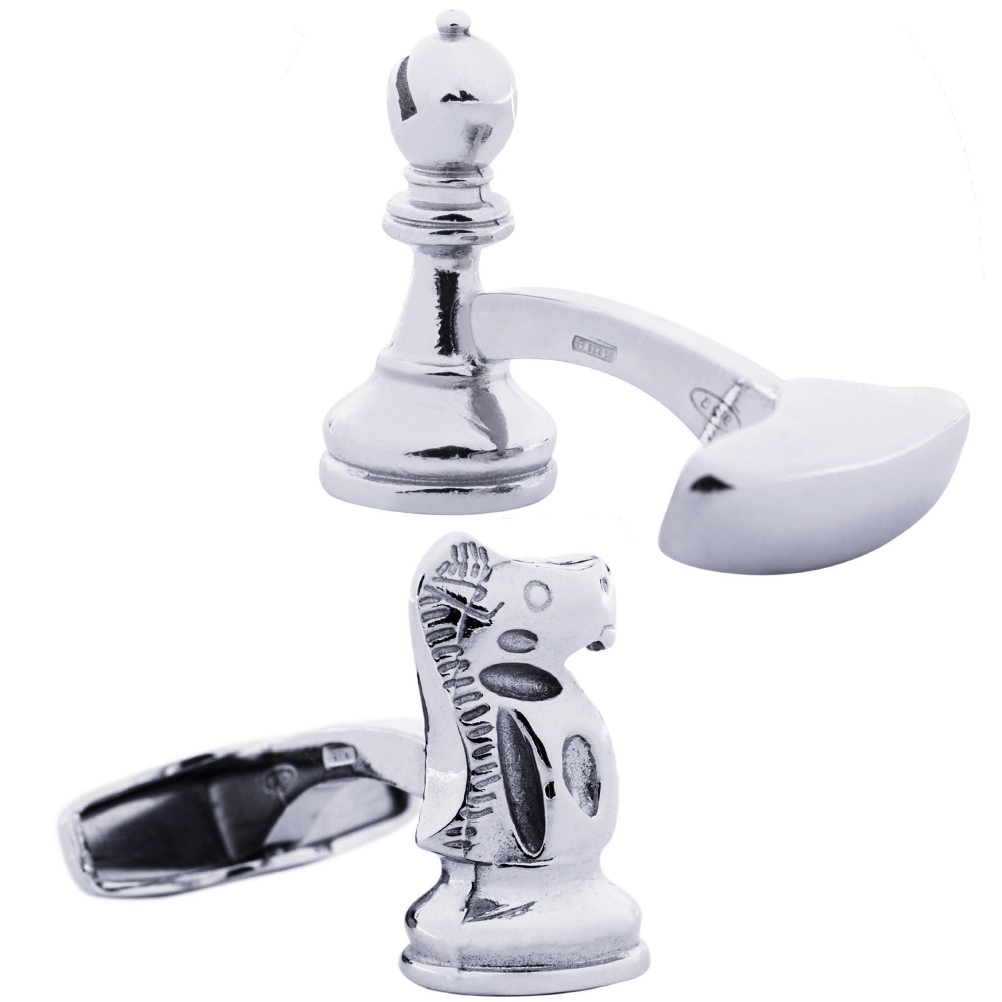 Alex Jona Chess Knight & Bishop Sterling Silver Cufflinks In New Condition For Sale In Lugano, CH