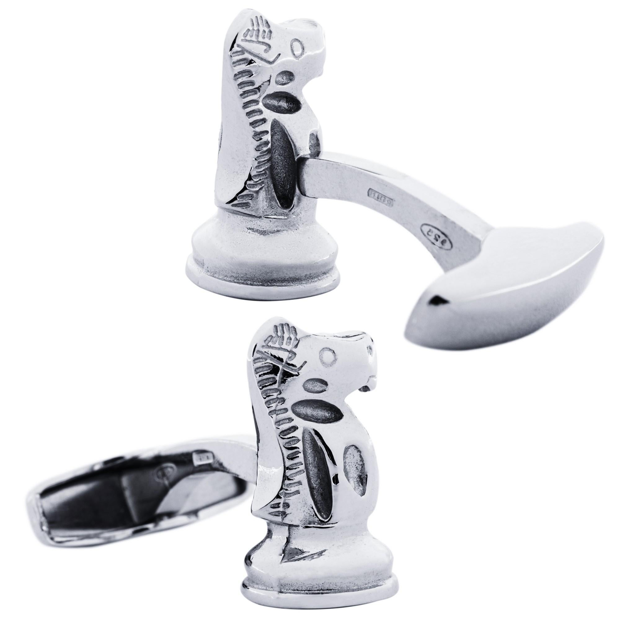 Alex Jona Chess Knight Sterling Silver Cufflinks In New Condition For Sale In Torino, IT