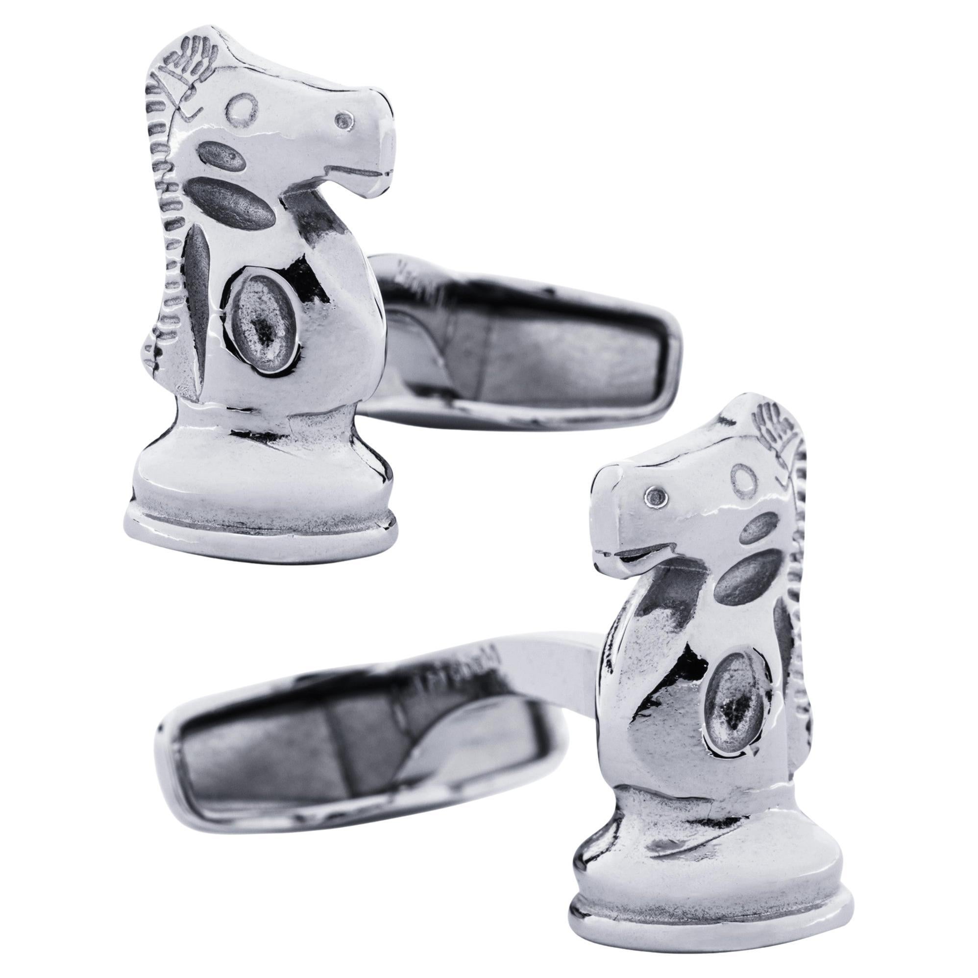Alex Jona Chess Knight Sterling Silver Cufflinks For Sale