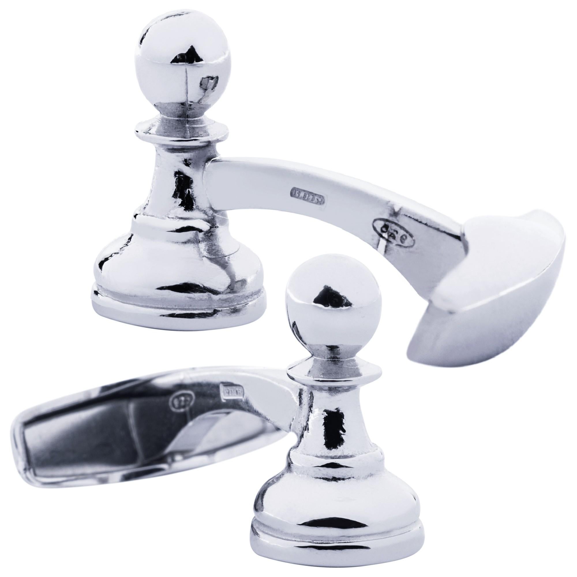 Alex Jona Chesss Pawn Boutons de manchette en argent sterling Neuf - En vente à Lugano, CH