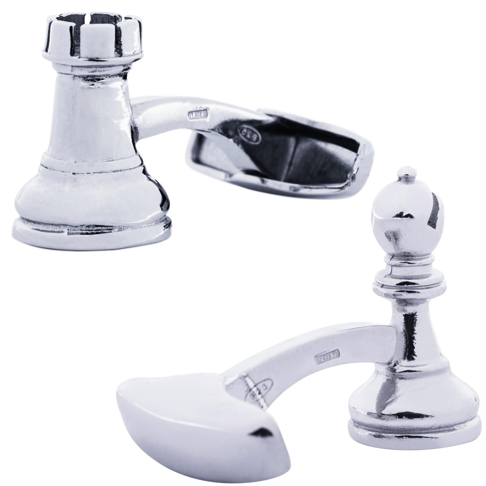 Alex Jona Chess Tower & Bishop Sterling Silver Cufflinks In New Condition For Sale In Lugano, CH