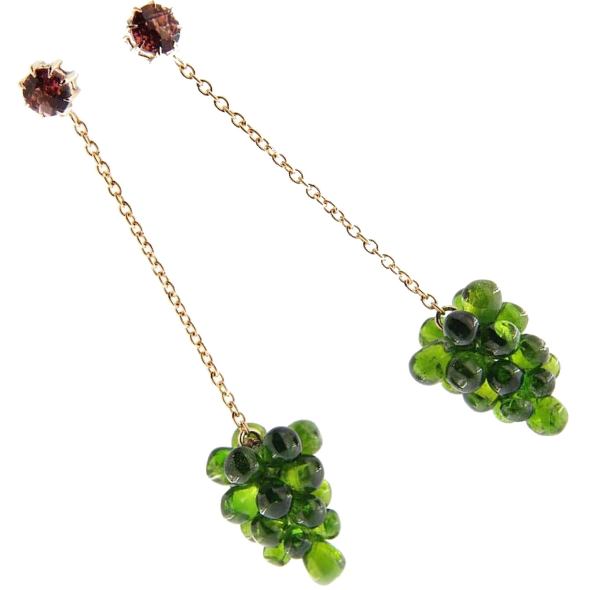 Alex Jona Chrome Diopside Cluster Pink Tourmaline Gold Pendant Earrings For Sale