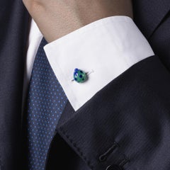 Alex Jona Chrysoprase Lapis Lazuli 18 Karat White Gold Ladybug Cufflinks