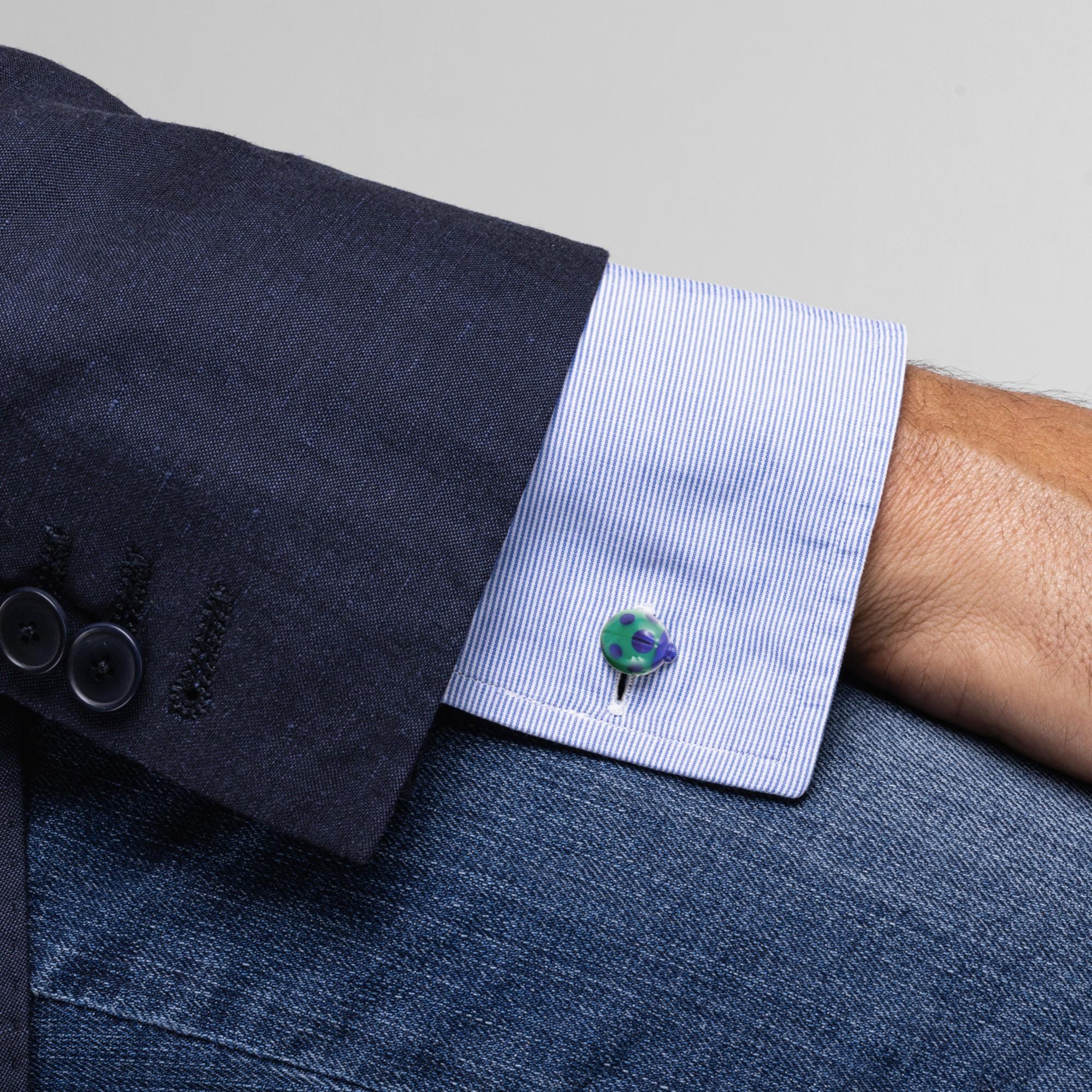 Alex Jona Chrysoprase Lapis Lazuli 18 Karat White Gold Ladybug Cufflinks In New Condition For Sale In Torino, IT