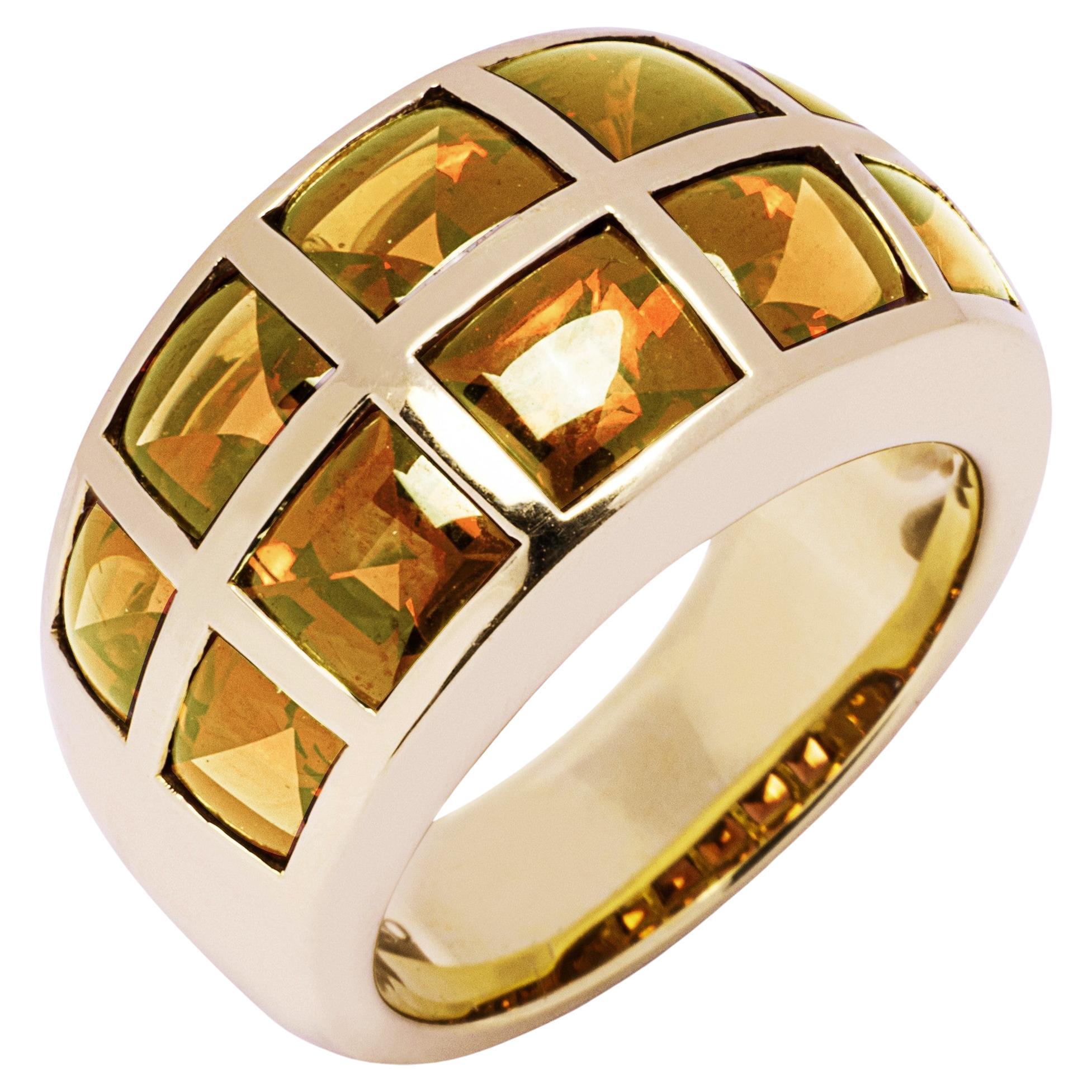 Vintage Ring Peridot and Clear Swarovski Crystals 18k Gold 