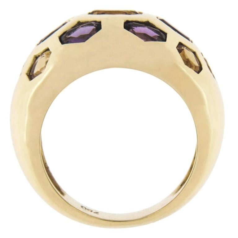 Women's Alex Jona Citrine Amethyst 18 Karat Yellow Gold Dome Ring For Sale