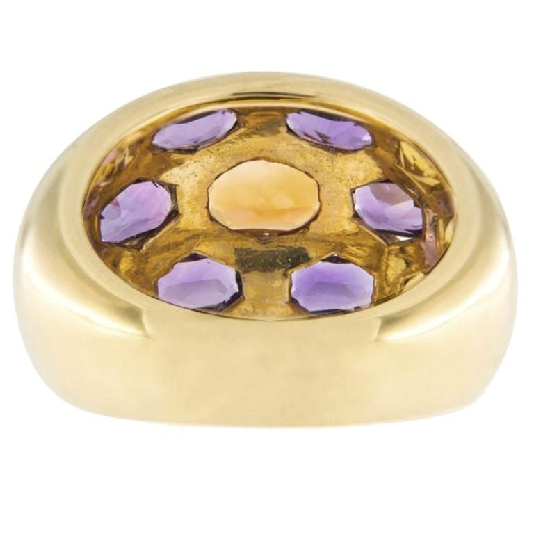 Alex Jona Citrine Amethyst 18 Karat Yellow Gold Dome Ring For Sale 2