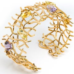 Alex Jona Citrine Amethyst Diamond 8K Rose Gold One-of-a-Kind Cuff Bracelet