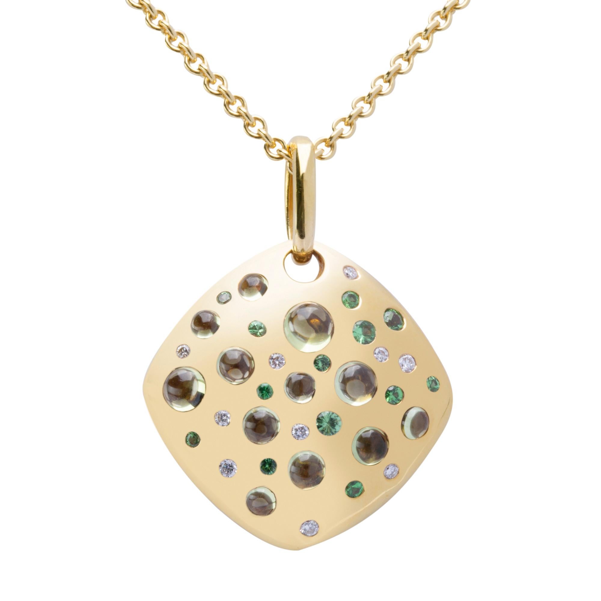Kissenanhänger aus 18 Karat Gelbgold mit Citrin, Tsavorit und Diamant (Rundschliff) im Angebot