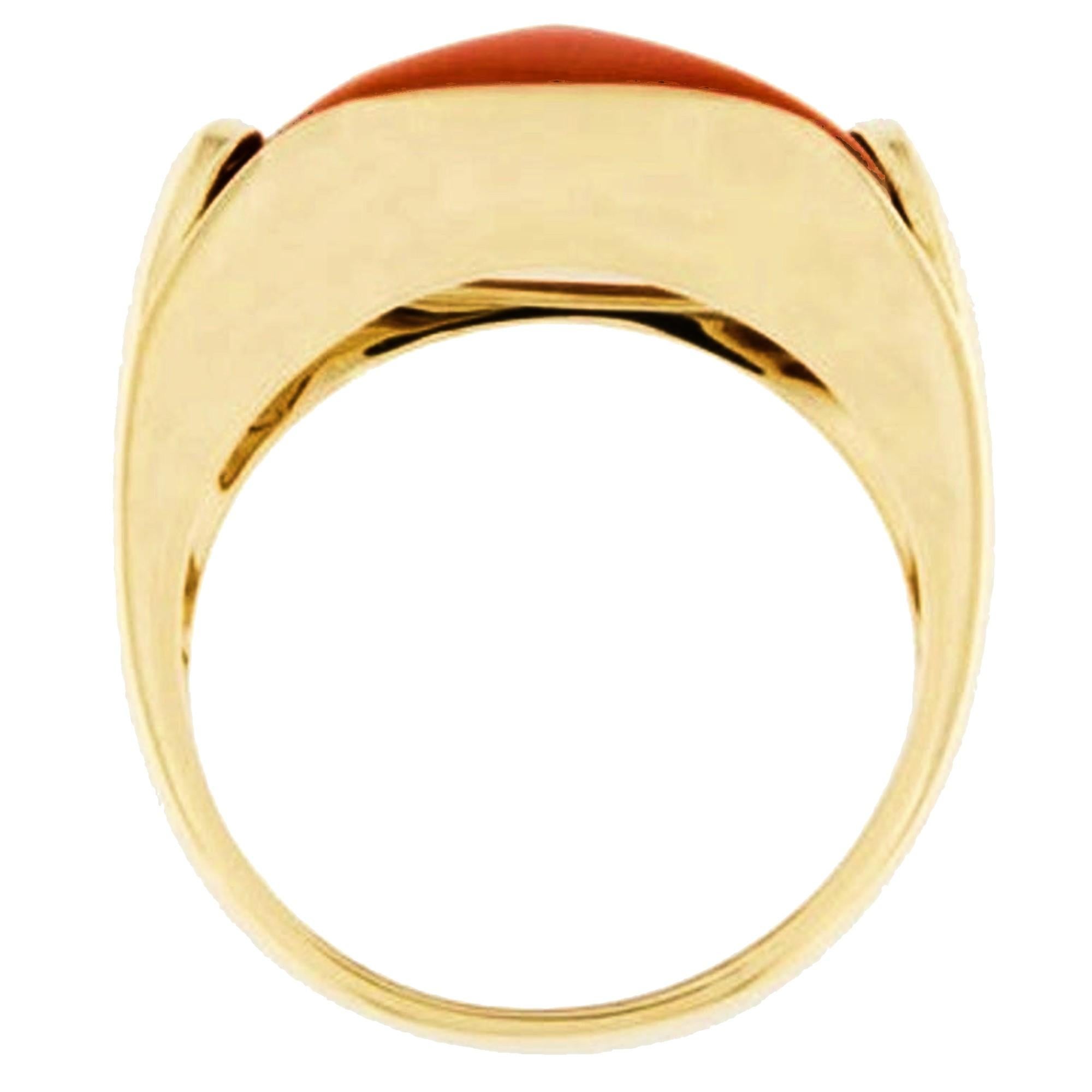 Cabochon Alex Jona Coral 18 Karat Yellow Gold Band Ring For Sale
