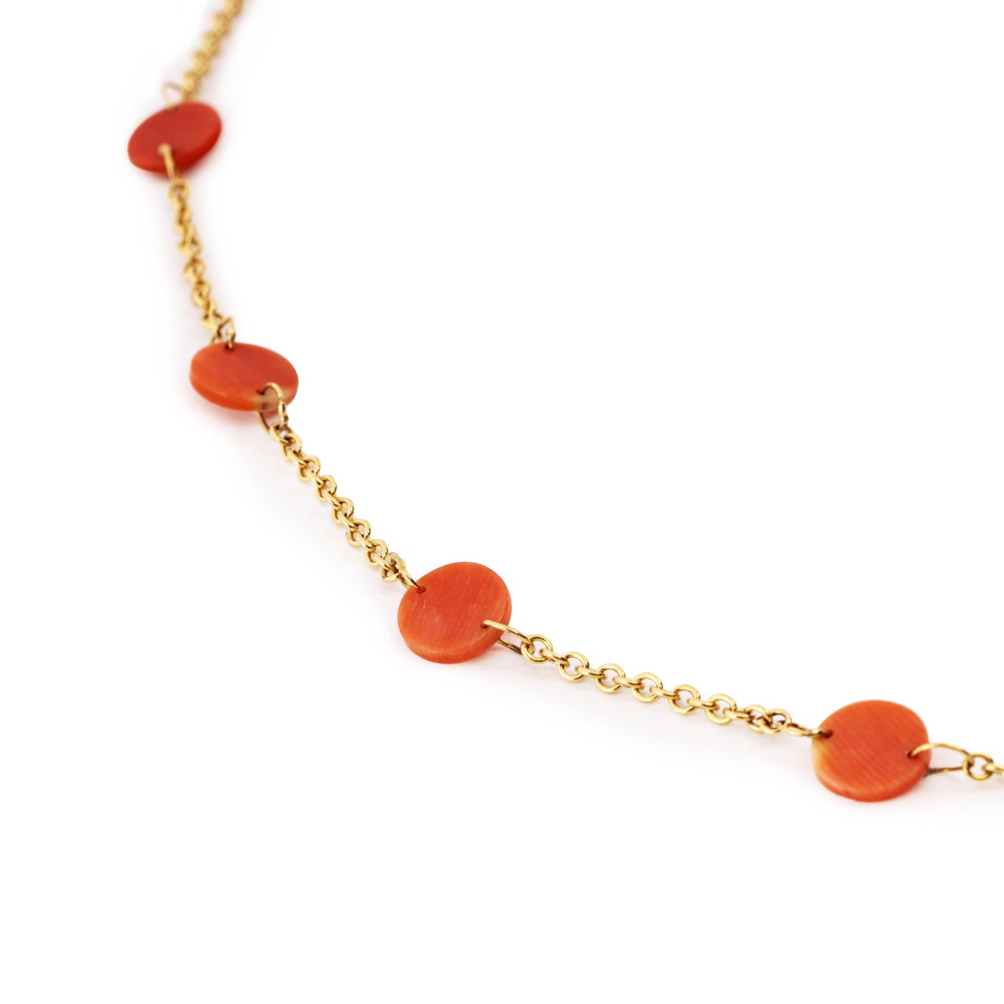 Uncut Alex Jona Coral 18 Karat Yellow Gold Chain Necklace For Sale