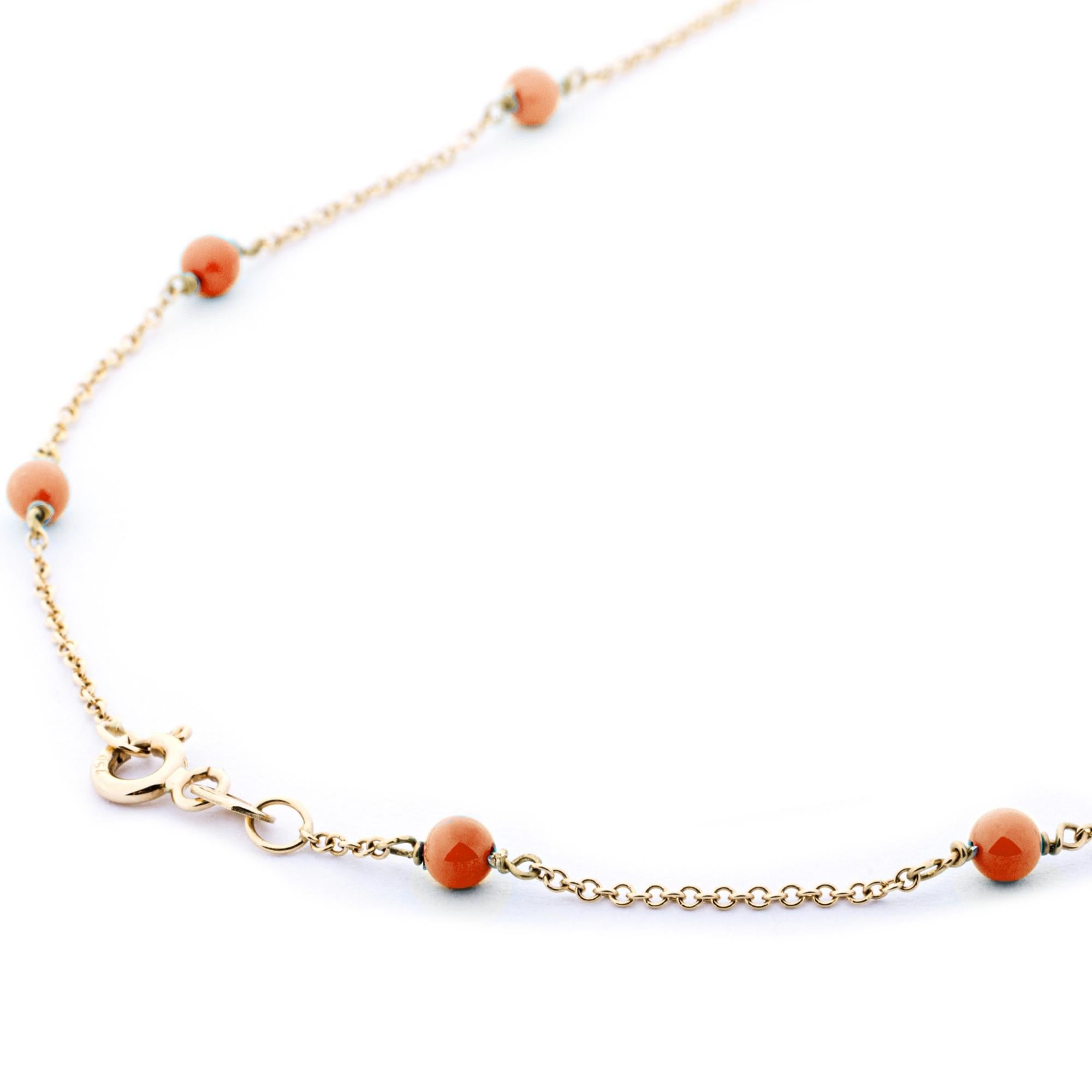 Alex Jona Coral 18 Karat Yellow Gold Chain Necklace For Sale 1