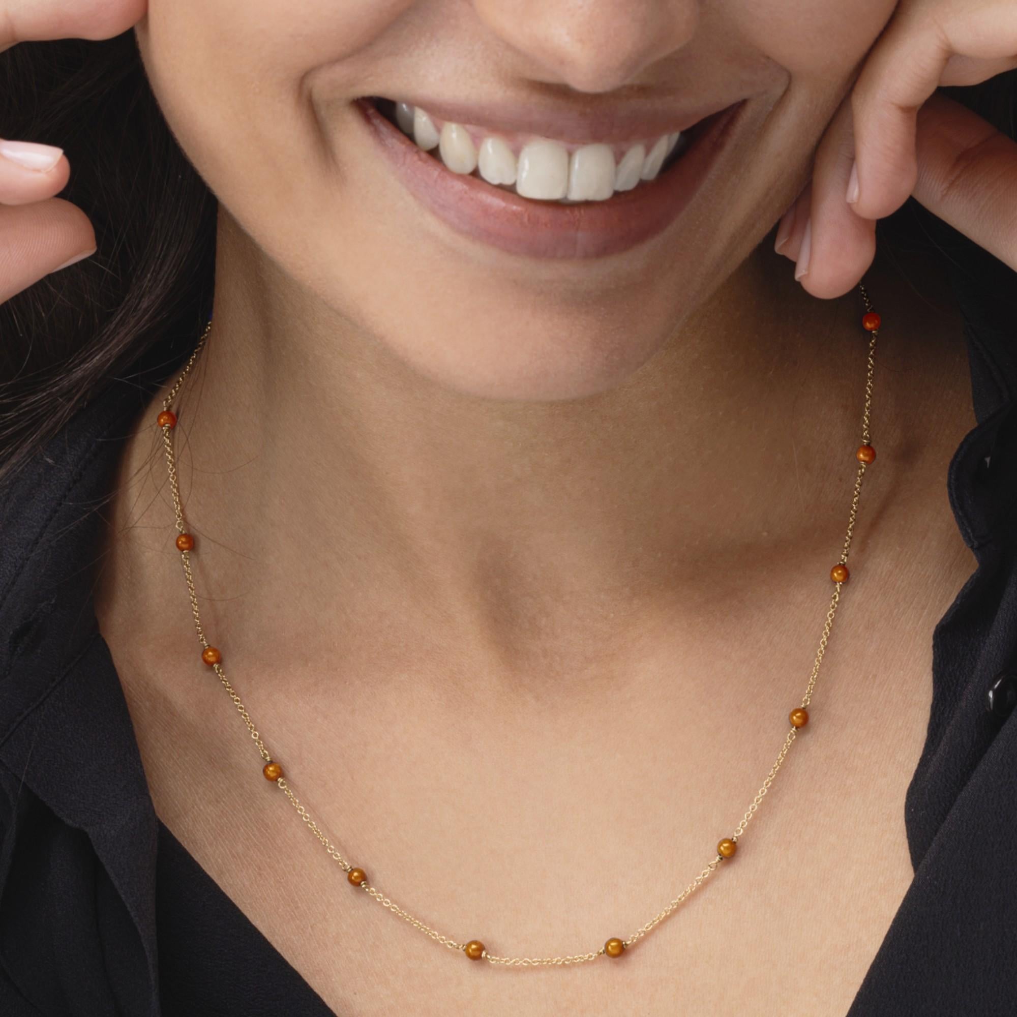 Women's Alex Jona Coral 18 Karat Yellow Gold Chain Necklace For Sale