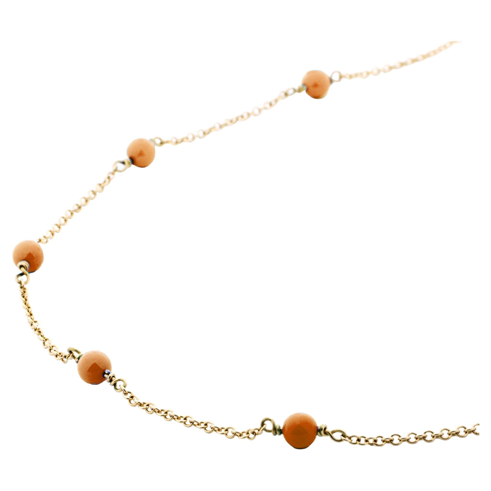 Alex Jona Coral 18 Karat Yellow Gold Chain Necklace For Sale