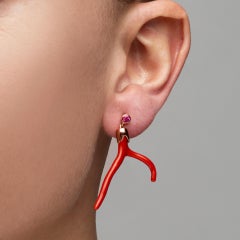 Alex Jona Coral Branch Pink Sapphire 18 Karat Rose Gold Dangle Pendant Earrings