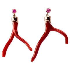Alex Jona Coral Branch Pink Sapphire 18 Karat Rose Gold Dangle Pendant Earrings