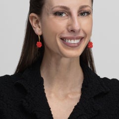 Alex Jona Coral Pompon 18 Karat Yellow Gold Dangle Pendant Earrings
