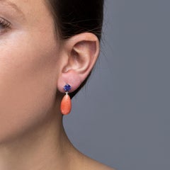 Alex Jona Coral Tanzanite 18 Karat White Gold White Diamond Drop Earrings