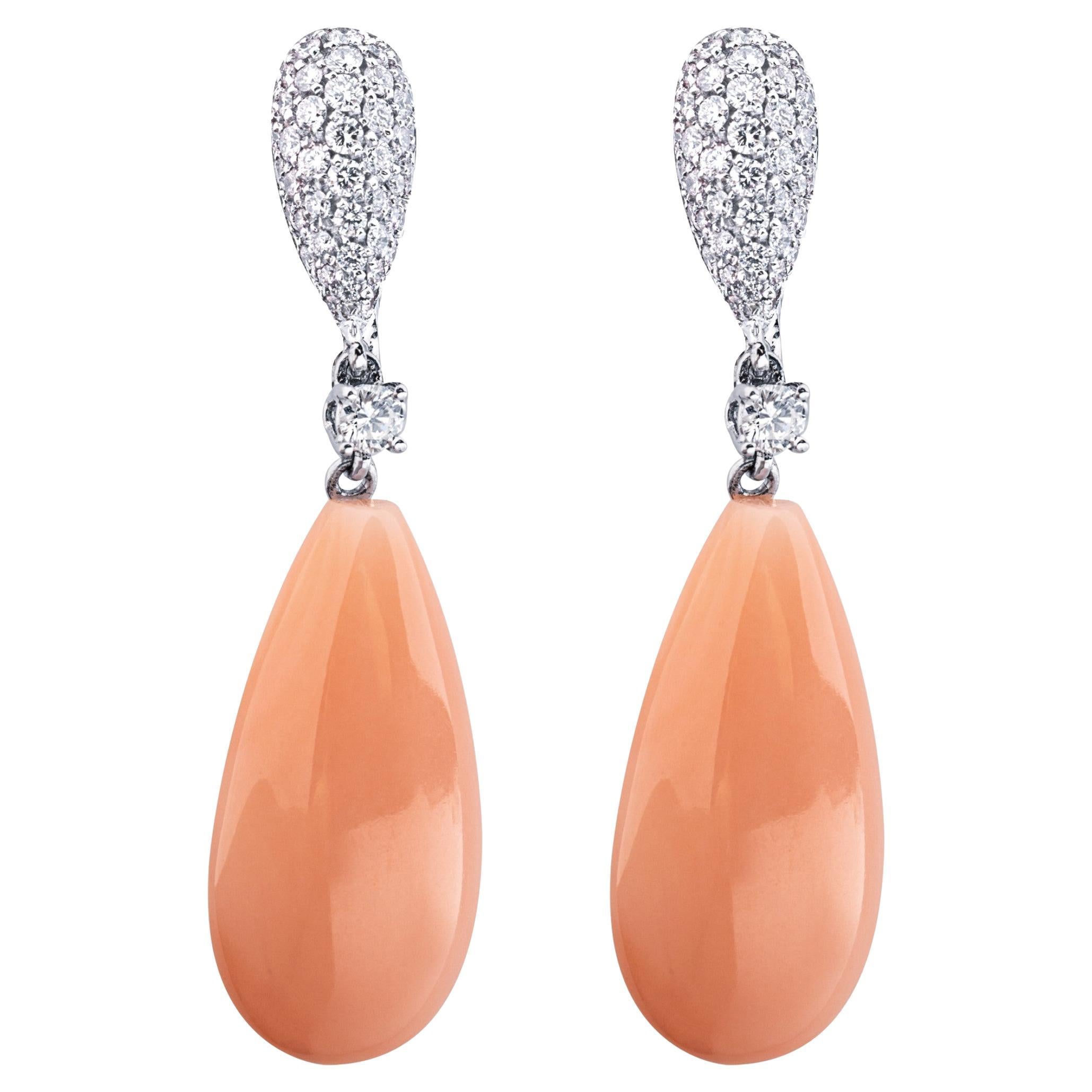 Alex Jona Coral White Diamond 18 Karat White Gold Drop Earrings