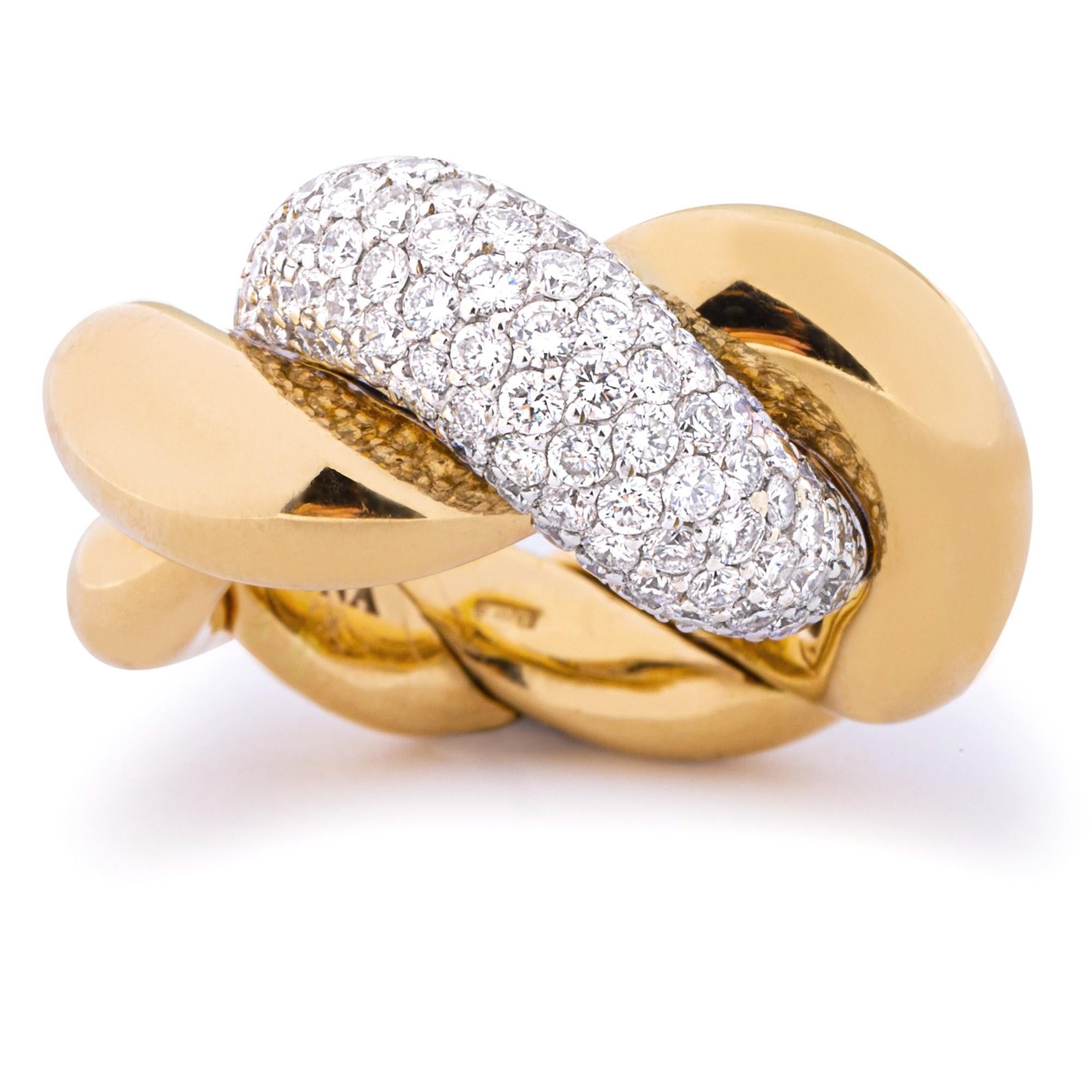 Women's Alex Jona Corda White Diamond 18 Karat Yellow Gold Cocktail Ring For Sale