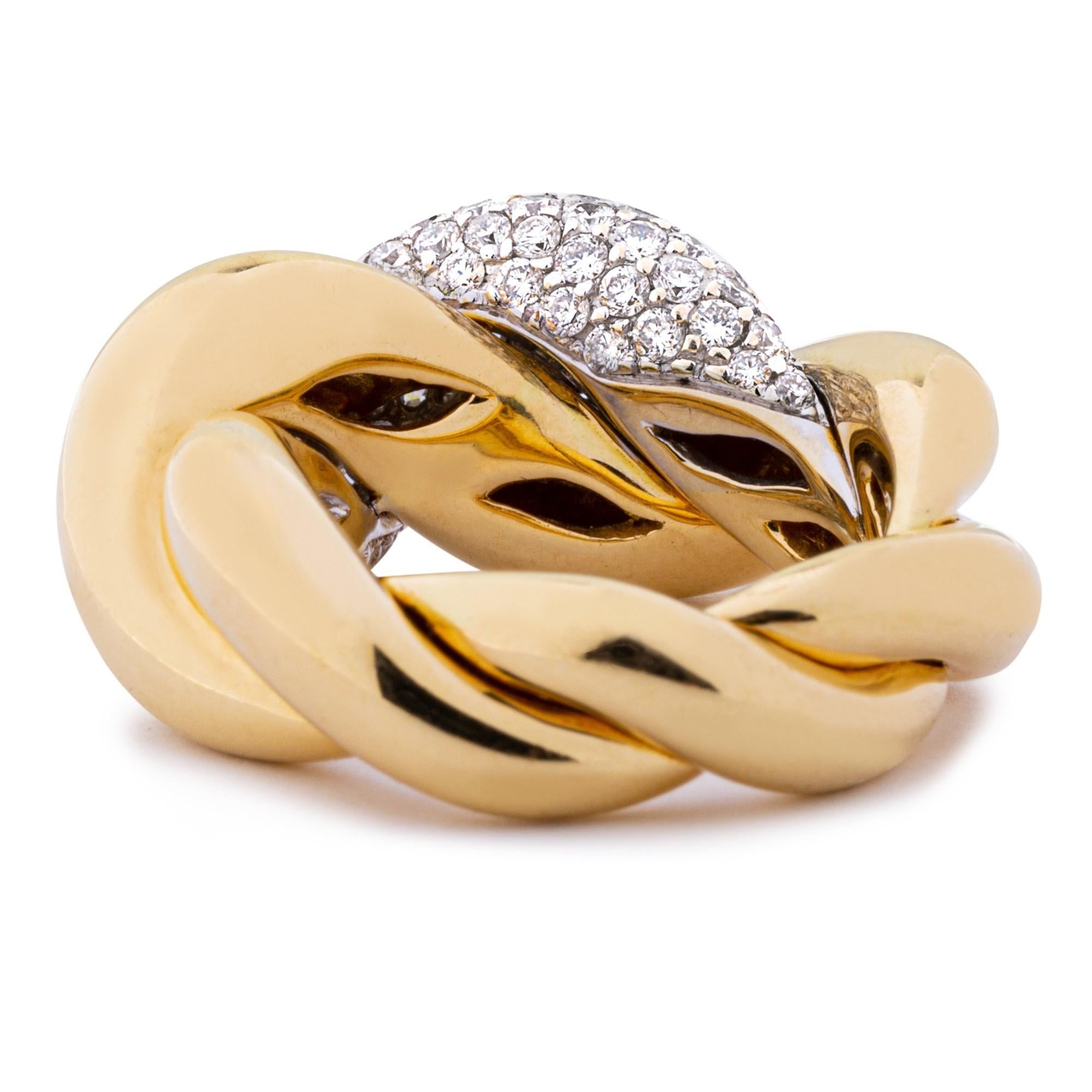 Alex Jona Corda White Diamond 18 Karat Yellow Gold Cocktail Ring In New Condition In Torino, IT