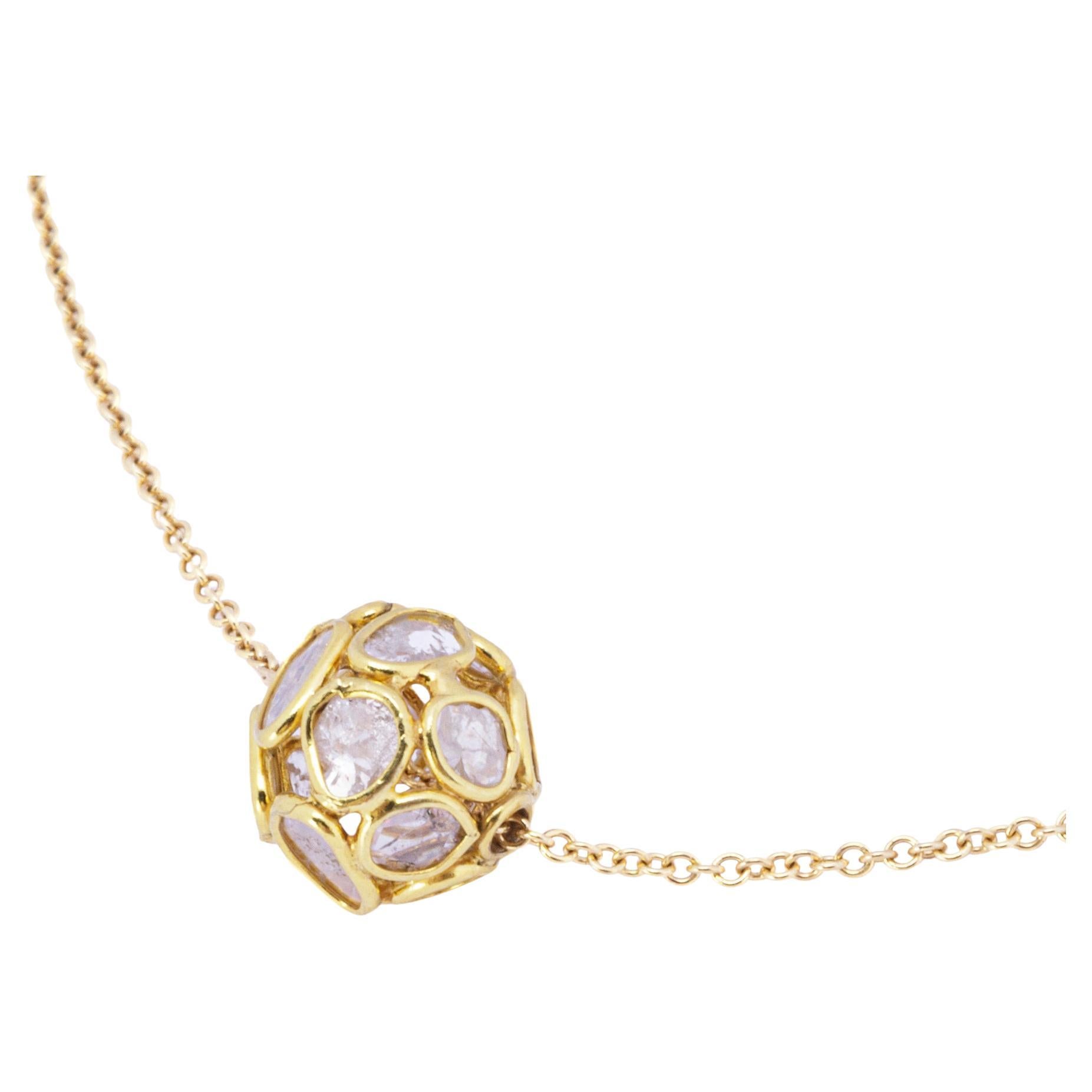 Alex Jona Diamond Slice Bead 18 Karat Yellow Gold Necklace For Sale
