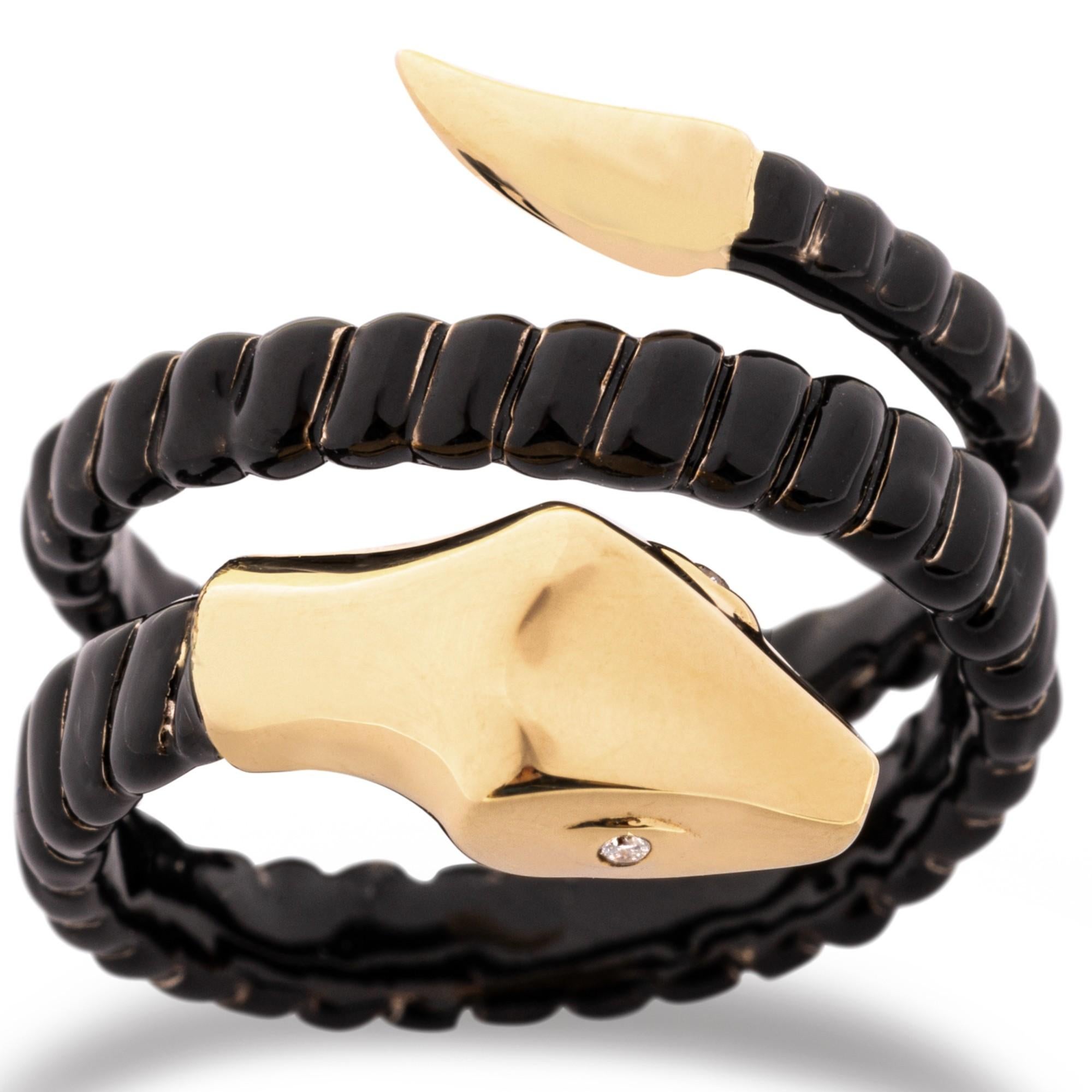 Alex Jona Anillo de serpiente de oro amarillo y plata en espiral Corte redondo en venta