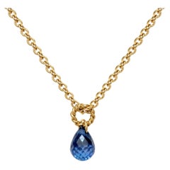Alex Jona Drop Blue Sapphire 18 Karat Yellow Gold Necklace