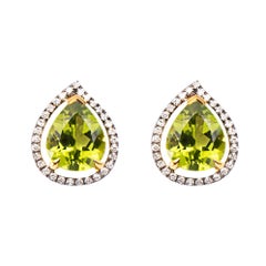 Alex Jona Drop Peridot White Diamond Yellow Gold Stud Earrings
