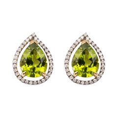 Alex Jona Drop Peridot White Diamond Yellow Gold Stud Earrings
