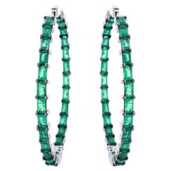 Alex Jona Emerald 18 Karat White Gold Hoop Earrings