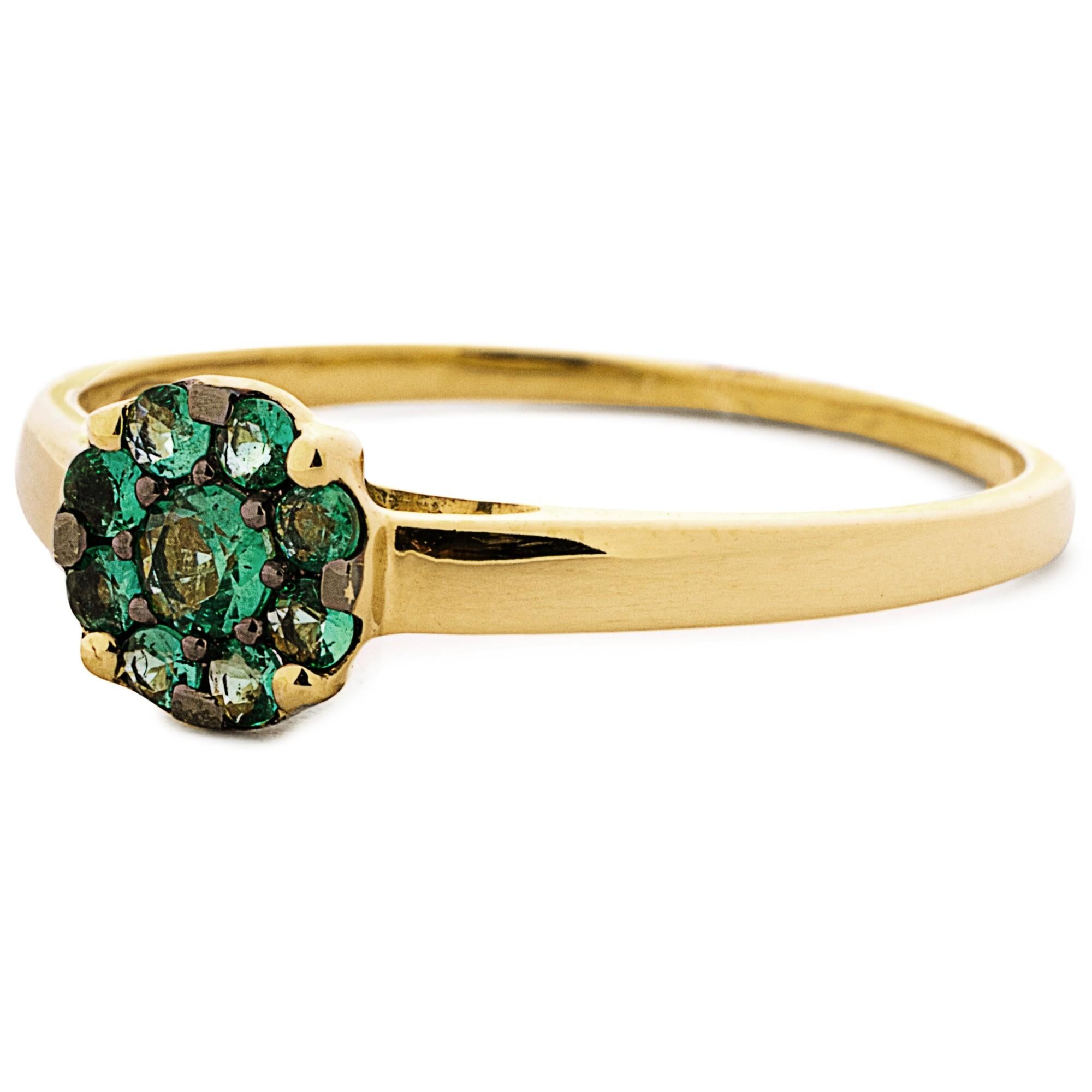 Taille ronde Alex Jona, bague grappe en or jaune 18 carats avec émeraude en vente