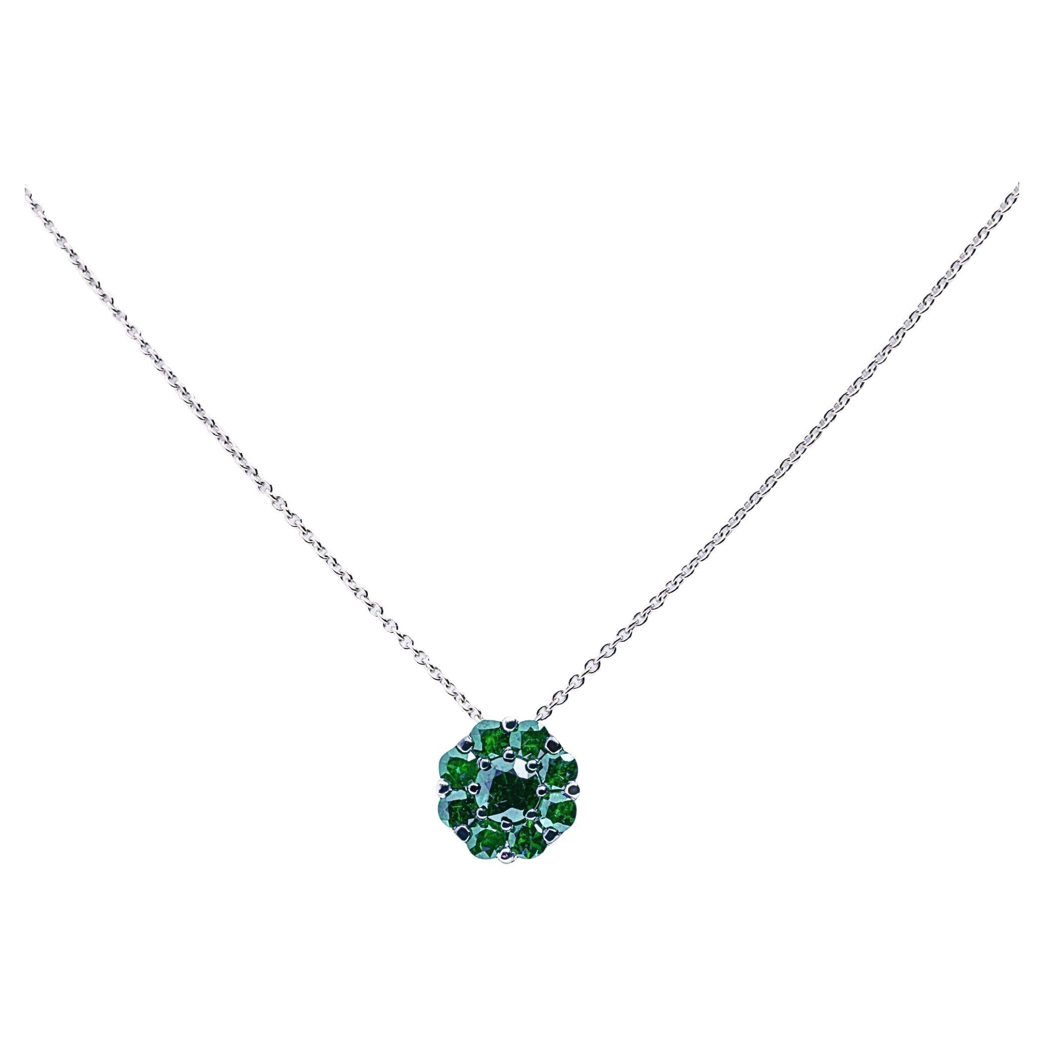 Alex Jona Emerald 18Karat White Gold Flower Pendant Necklace