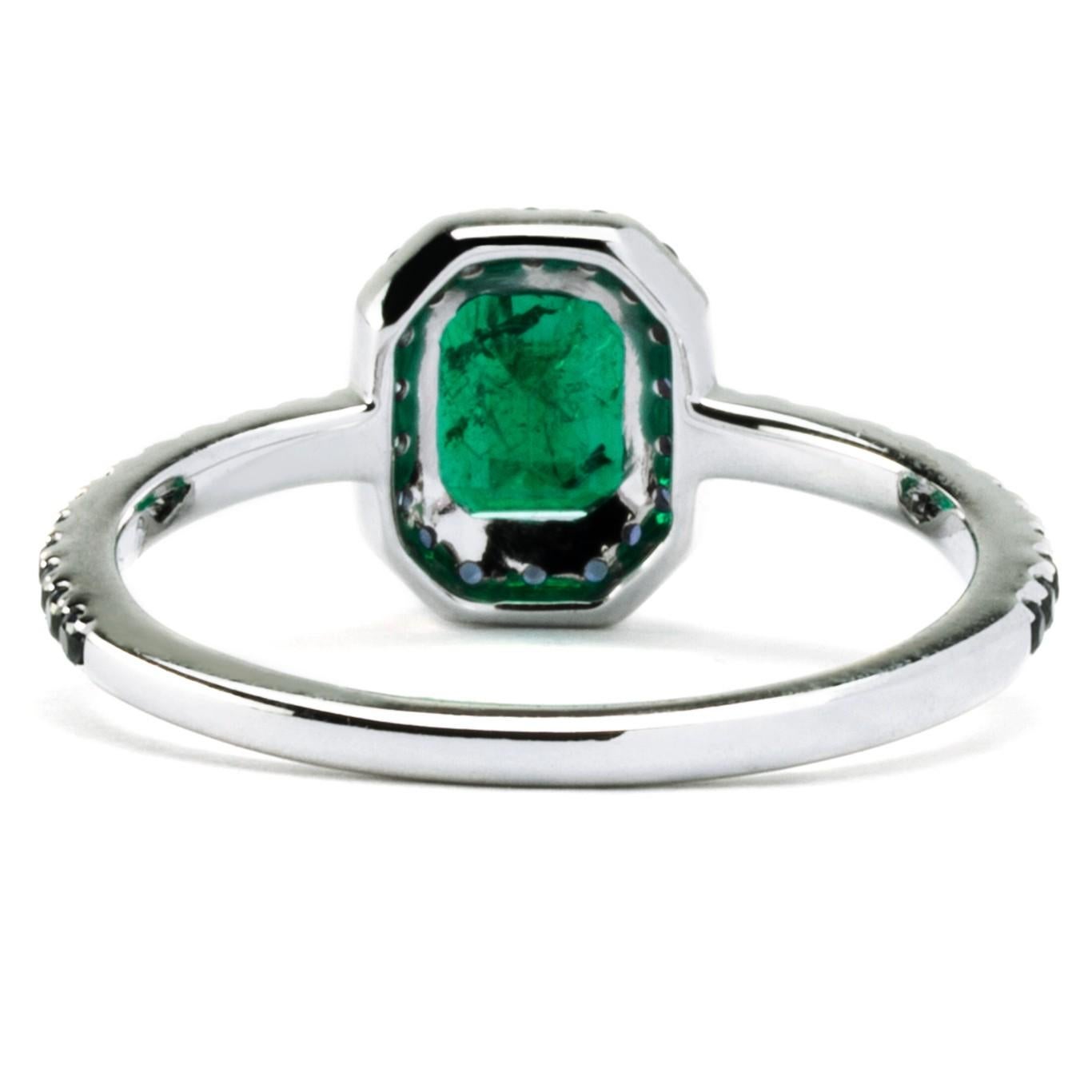 Alex Jona Emerald Blue Sapphire White Gold Solitaire Halo Ring For Sale 1