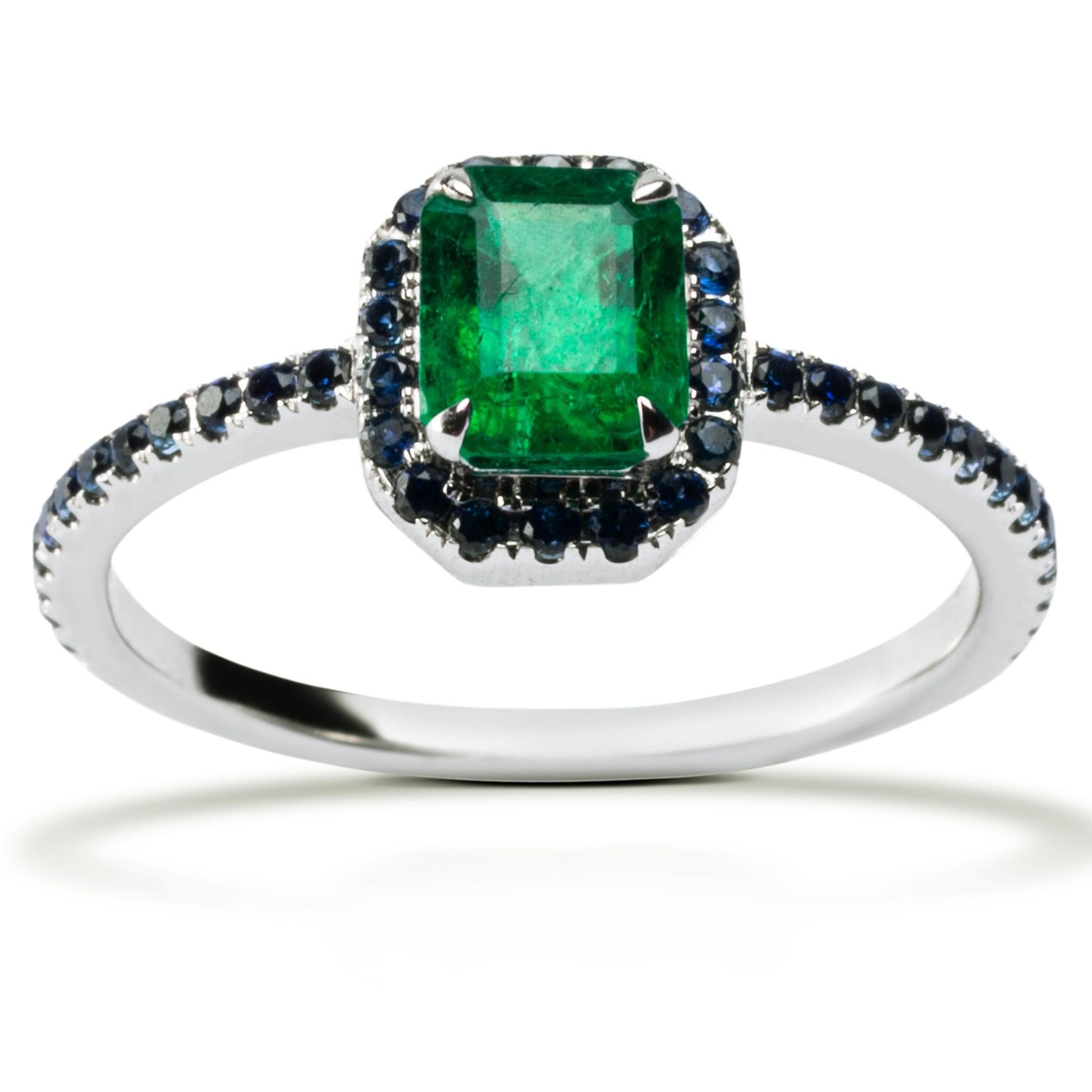 Alex Jona Anillo Halo Solitario Zafiro Azul Esmeralda Oro Blanco