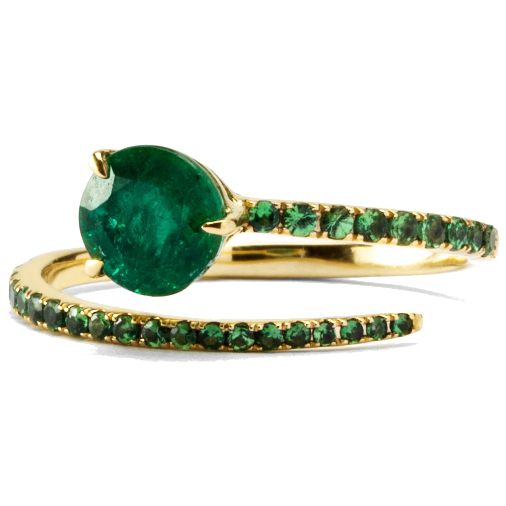 Contemporary Alex Jona Emerald Tsavorites Yellow Gold Coil Snake Ring For Sale