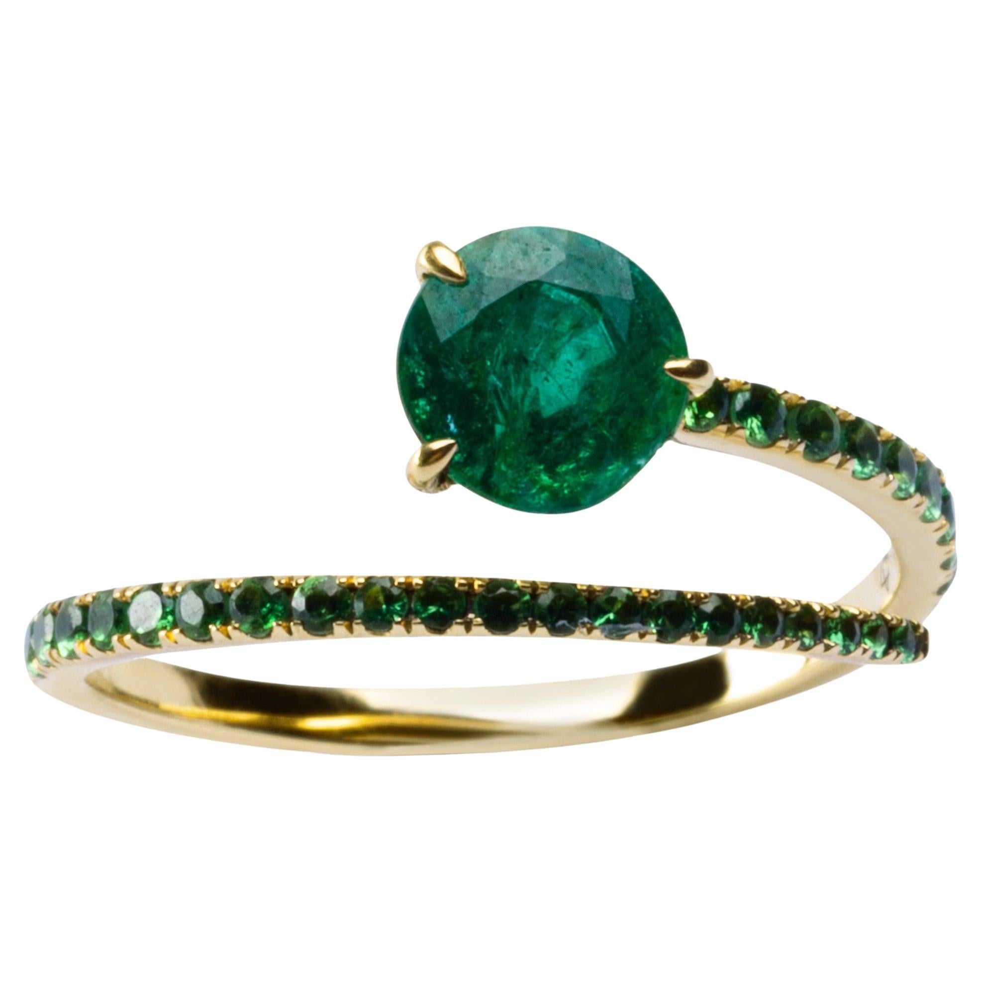 Alex Jona Emerald Tsavorites Yellow Gold Coil Snake Ring For Sale