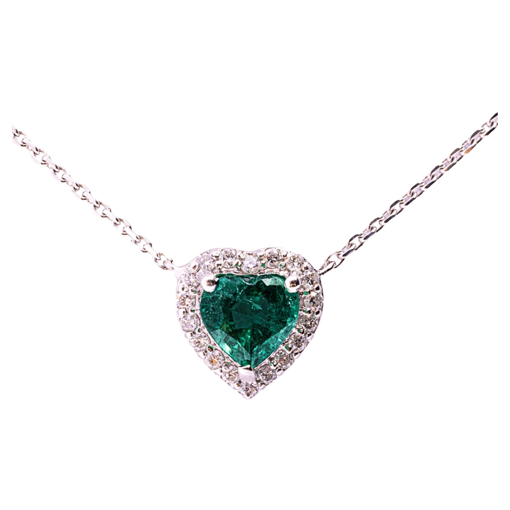 Alex Jona Emerald & White Diamond 18 Karat Gold Pendant Necklace For Sale