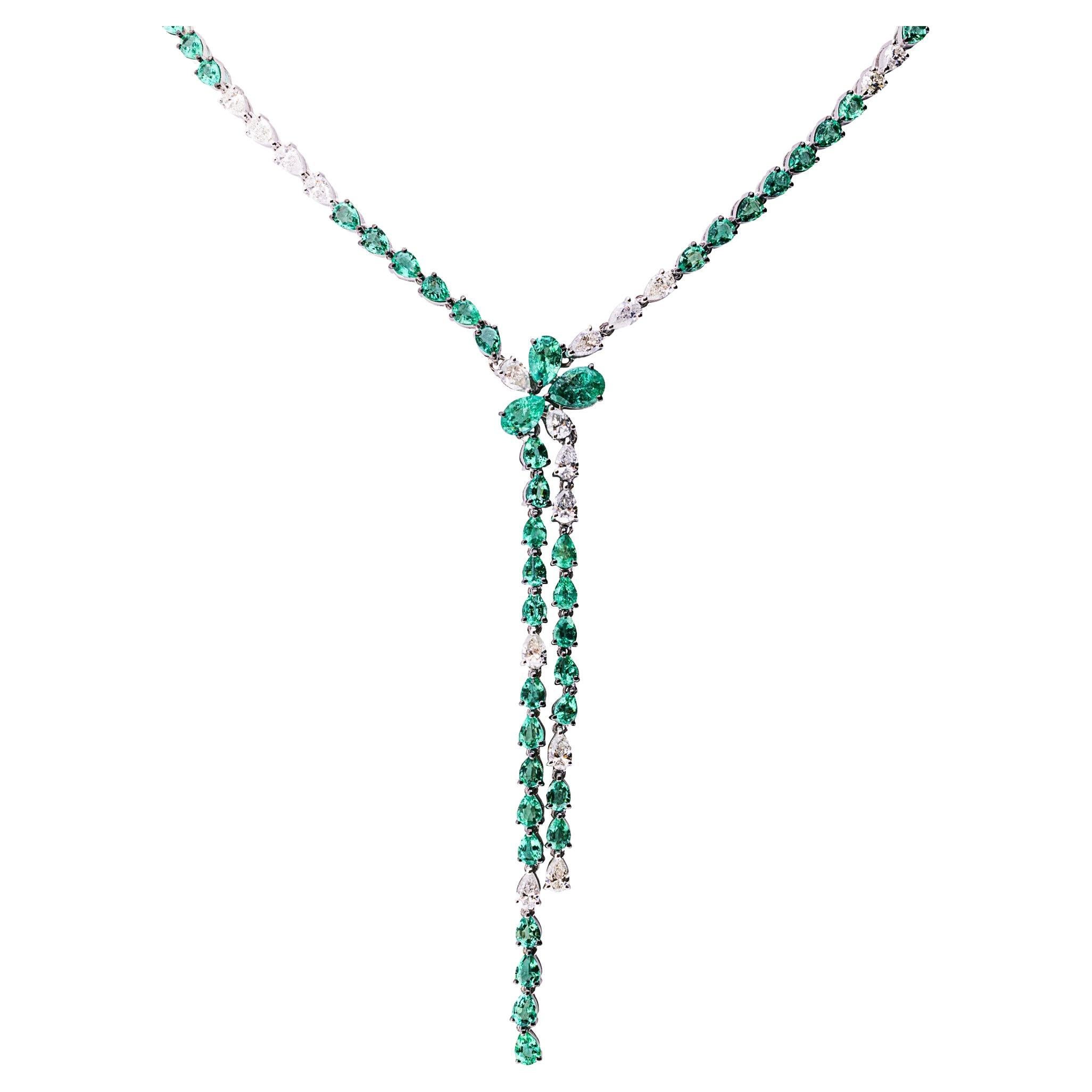  Alex Jona Emerald White Diamond 18 Karat White Gold Flexible Scarf Necklace For Sale