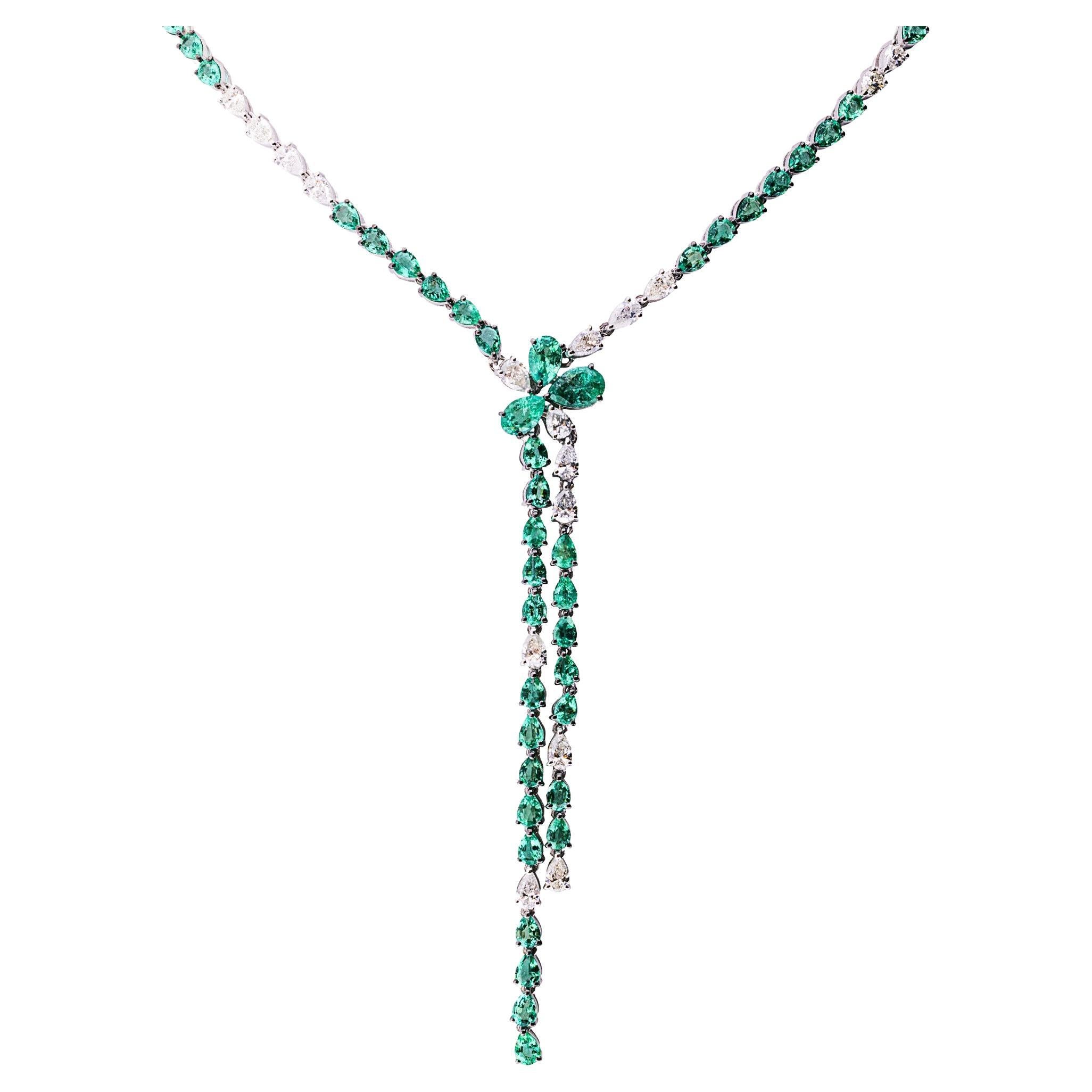 Alex Jona Emerald White Diamond 18 Karat White Gold Flexible Scarf Necklace