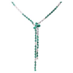  Alex Jona Emerald White Diamond 18 Karat White Gold Flexible Scarf Necklace