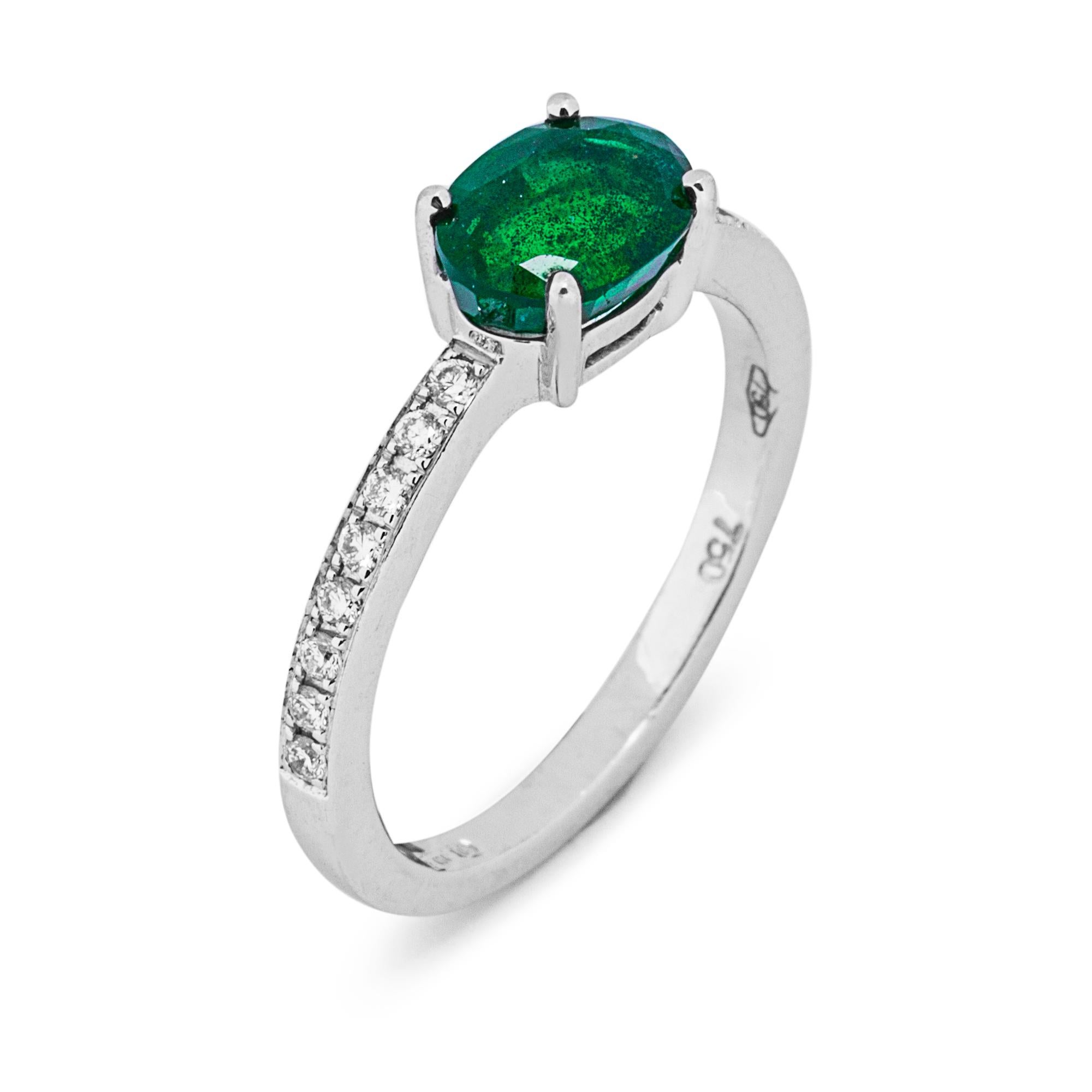 Emerald Cut Alex Jona Emerald White Diamond 18 Karat White Gold Solitaire Ring For Sale