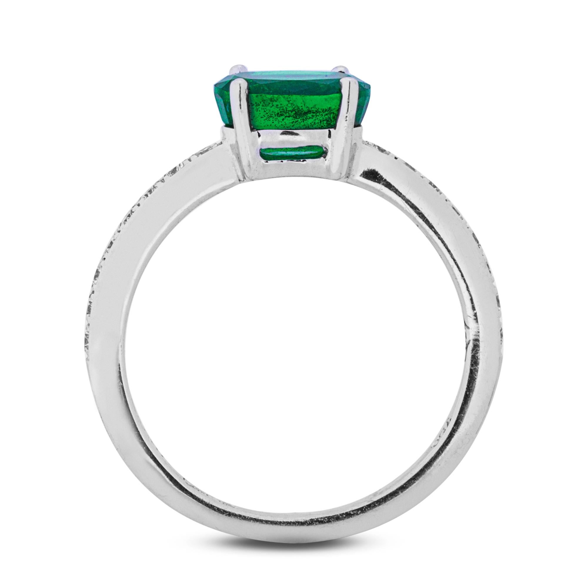 Alex Jona Emerald White Diamond 18 Karat White Gold Solitaire Ring For Sale 1