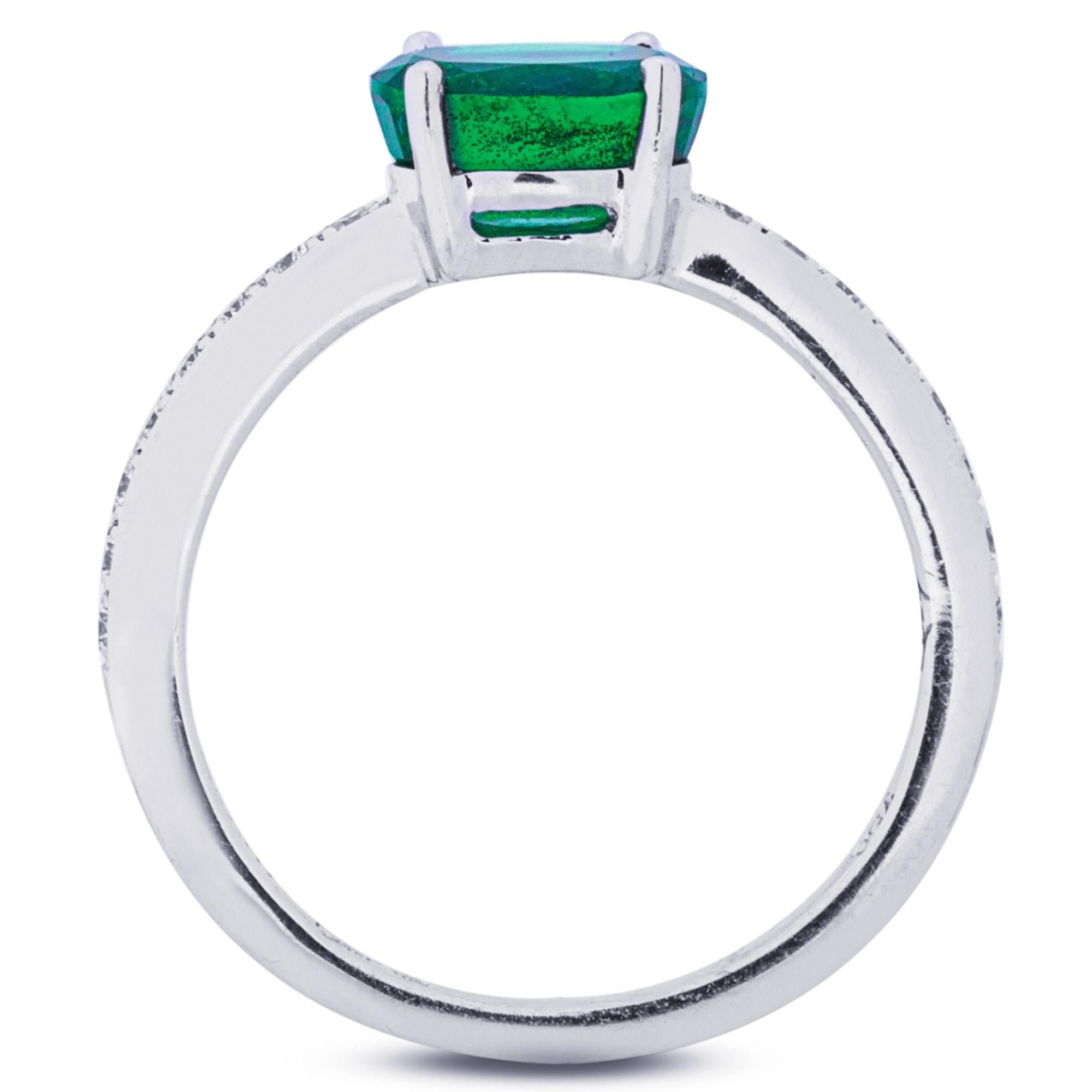 Alex Jona Emerald White Diamond 18 Karat White Gold Solitaire Ring For Sale 1