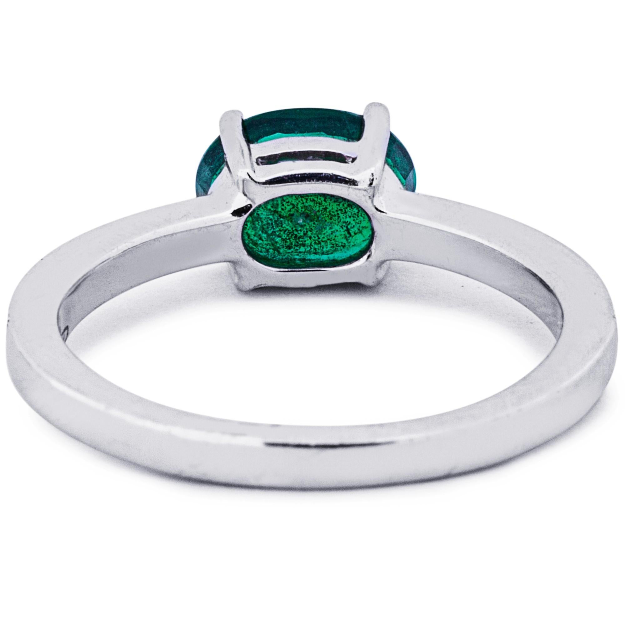 Alex Jona Emerald White Diamond 18 Karat White Gold Solitaire Ring For Sale 2