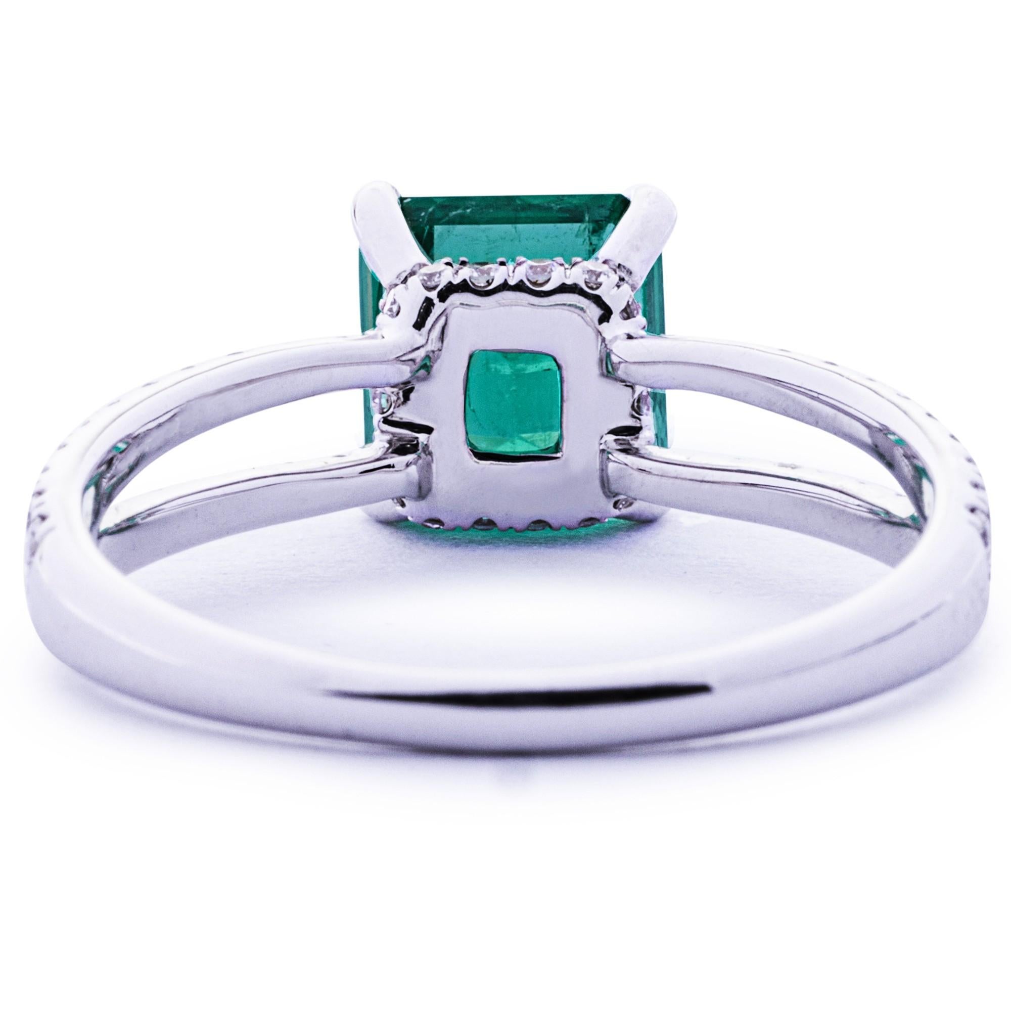 Alex Jona Emerald White Diamond 18 Karat White Gold Solitaire Ring For Sale 2