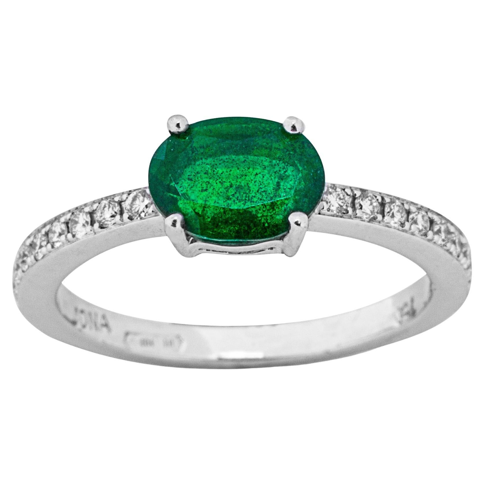 Alex Jona 18 Karat Weißgold Solitär-Ring mit Smaragd und weißem Diamant