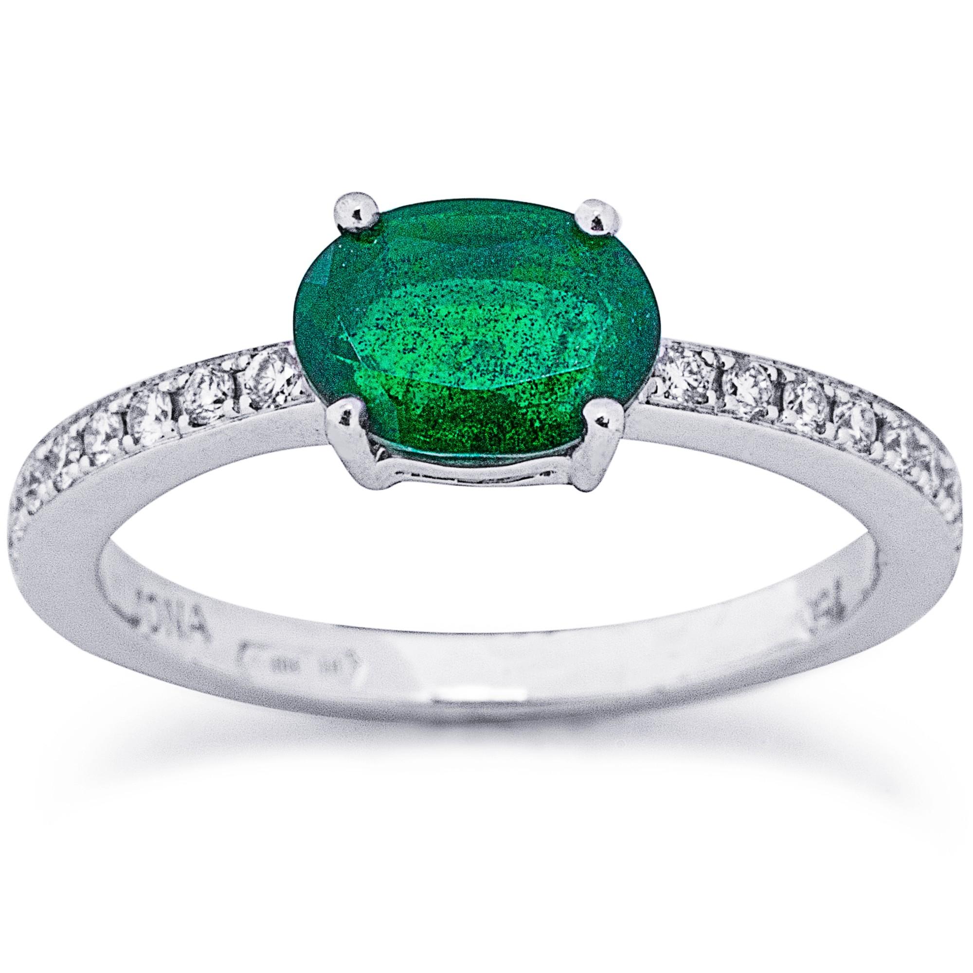 Alex Jona Emerald White Diamond 18 Karat White Gold Solitaire Ring For Sale