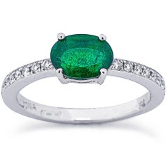 Alex Jona Esmeralda Diamante Blanco Anillo Solitario de Oro Blanco de 18 Kilates